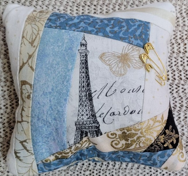 Pincushion - Paris in Teal and Gold